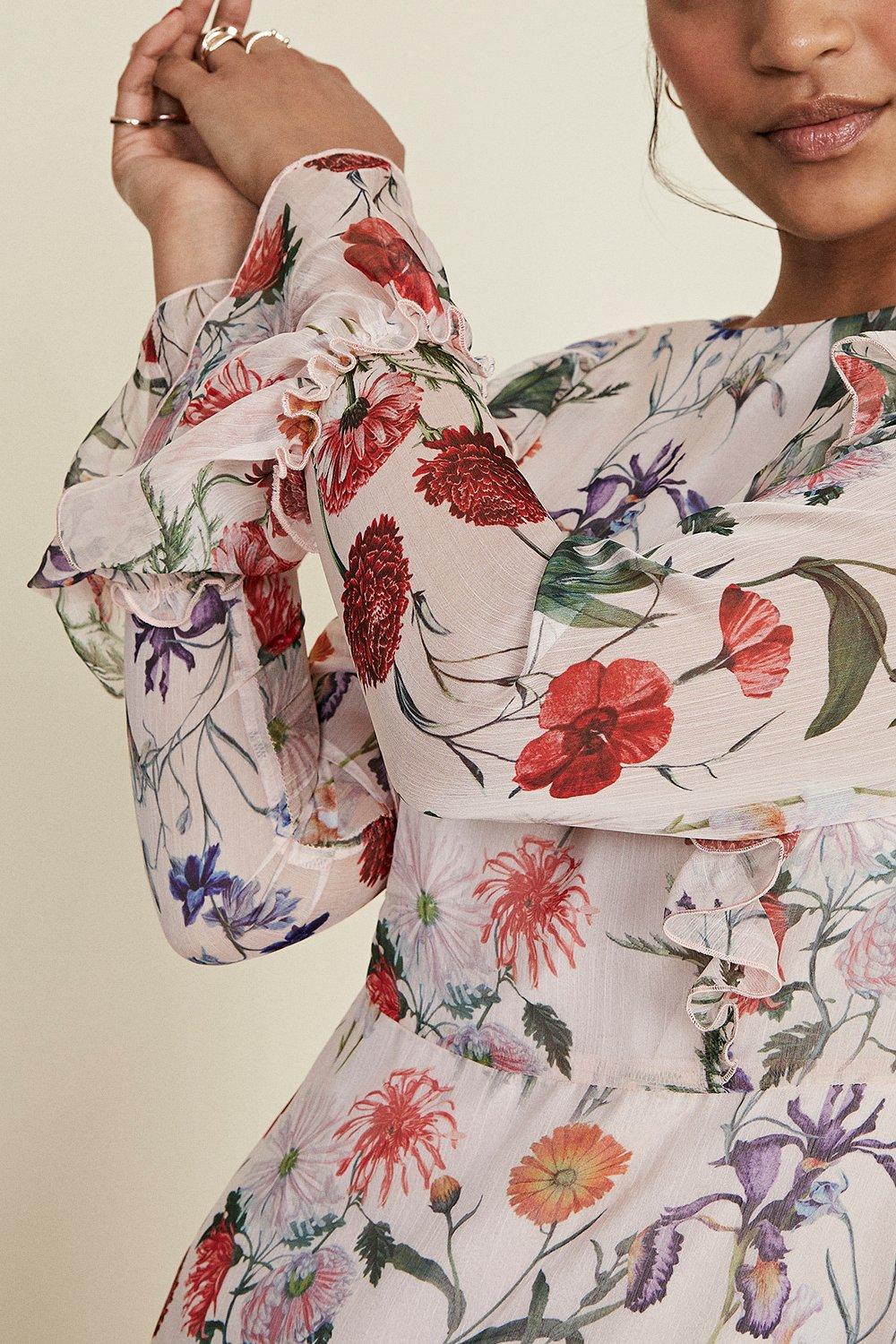 Floral Print Ruffle Midi Dress | Oasis